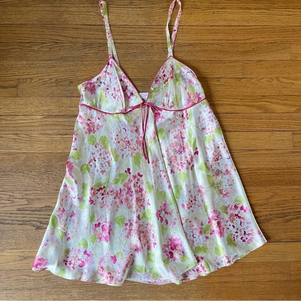 Oscar de la Renta Pink Label Floral Slip Nightie Satin Vintage White Sz Large